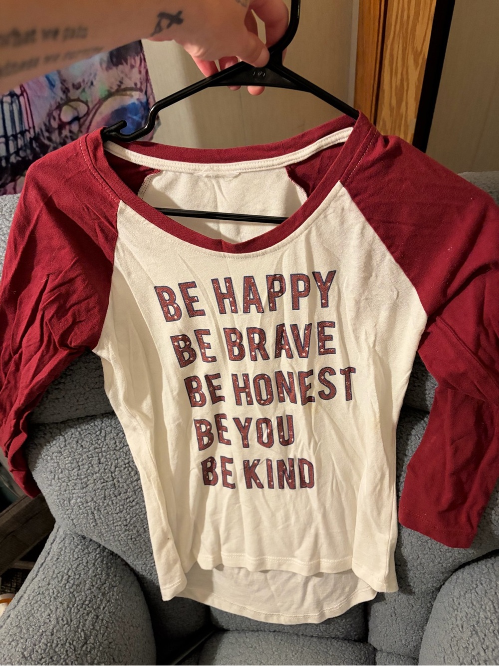 Kids Raglan Tee - Cream & Burgundy Motivational Graphic